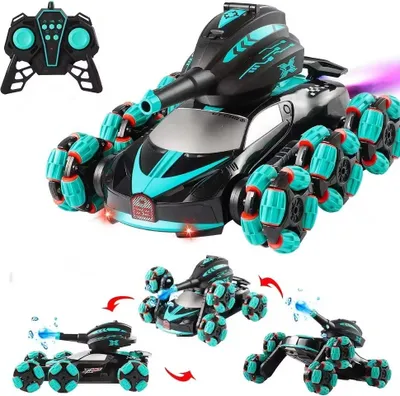 Produktbild von D&I ferngesteuertes Auto Panzer Blauschwarz Hightech Stuntauto Drift mit Wasserkugelkanone 6 Rad Steuerung