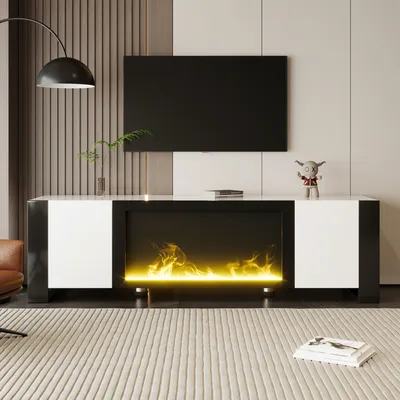 Produktbild von okwish TV-Schrank, Lowboard mit elektrischem Kamin Flammeneffekt, farblich passender TV-Schrank，Hochglanz,keine Heizfunktion,  schwarz&weiß