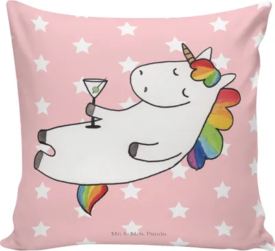 Produktbild von Mr. & Mrs. Panda kissen für sofa Einhorn Cocktail - Rot Pastell - Geschenk, Unicorn, Sofakissen, Spruch, Freundin, kuschelkissen 40x40, Caipirinha, Geburtstag, Rum
