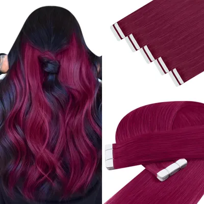 Produktbild von Tape Extensions Echthaar Burgundy Magenta 60 cm Glatt 10 Stück