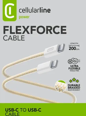 Produktbild von Cellularline Flexforce Silikon ummanteltes Kabel USB-C zu USB-C, 2 m, USB C, USB C, Gelb