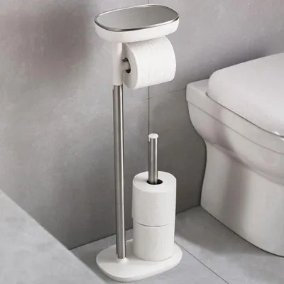 Produktbild von Toilettenpapierhalter mit Ständer für bis zu 4 Rollen und Telefonhalterung - Edelstahl