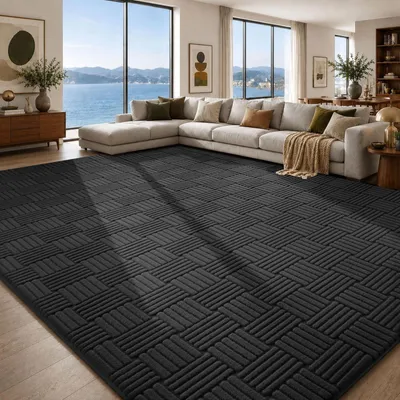 Imagen del producto de Alfombra grande y esponjosa de diseño geométrico para el salón