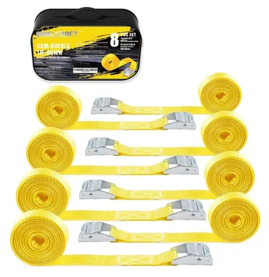 Obrázek produktu pro Popruhové spony Cam-Lock, žluté, 2,5 cm x 3,6 m, 8 kusů + pouzdro