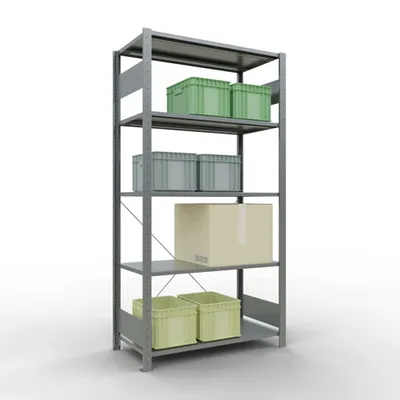 Produktbild von Schulte Fachbodenregal MULTIplus150 Stecksystem | Grundregal | HxBxT 200x100x50cm | 5 Ebenen | Fachlast 150kg | Verzinkt