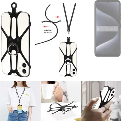Produktbild von K-S-Trade 3in1 Handykette Handyband Handykordel Halsband Smartphone-Ring Handy-Ring kompatibel mit Oukitel C50 Fingerhalterung Handyring Tischständer