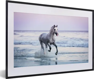 Produktbild von MuchoWow® MuchoWow® Gerahmtes Poster Pferd - Meer - Pastell 60x40 cm - Poster mit zchwarzem Bilderrahmen - Schlafzimmer - Plakat in Rahmen - Drucken