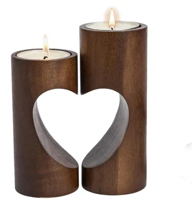 Holz-Kandelaar Herzform 2er-Set Teelichthalter