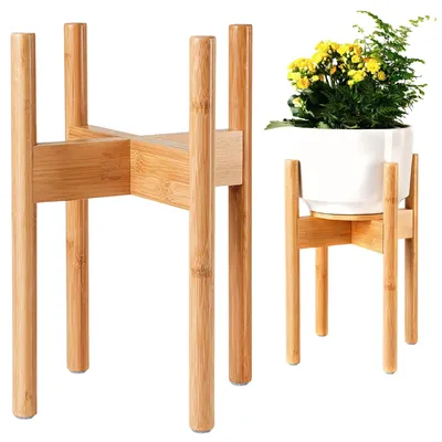 Image de Support réglable en bambou pour pots de fleurs d'intérieur, hauteur 20-30 cm