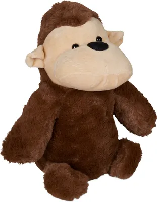 Image de Butée de porte Relaxdays « Singe », en tissu rembourré de sable, butée de porte pour le sol, sac décoratif pour porte pour enfants, H x l x P : 26 x 23 x 18 cm, marron