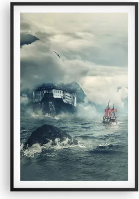 Produktbild von Gerahmtes Poster - Schwarzer Rahmen - Sturm Berge Segelschiff - 61x91,5 cm - Wand Bild - Wanddeko - Wandbilder - Wandposter - Bilderrahmen - Bilder - Kunstdruck - Wandbild - P2BPA61x91-4208