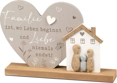 Produktbild von formano Deko Herz Haus Familie und Spruch 26 cm Liebevolle Wohn-Deko Steinoptik