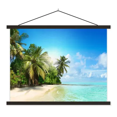 Produktbild von MuchoWow® Textilposter Meer - Palme - Strand - Tropisch - Blau - Grün 120x90 cm mit schwarzem Rahmen - Aufhänger für Poster