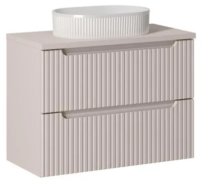 Image de Ensemble Meuble Salle de Bain 2 tiroirs + Vasque + Plateau L 80 x P 40 x H 59,5 cm - Astral - Beige crème