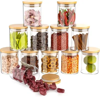 Produktbild von Glasbehälter Set 260ml Bamboe Deckel für Mehl, Kaffee, Snacks
