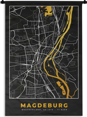 Produktbild von MuchoWow® Wandteppich Wandbehang Madgeburg - Gold - Karte - Stadtplan - Deutschland 60x90 cm Tapisserie Dekoration Wandtuch - Foto-Teppich - Abwaschbar