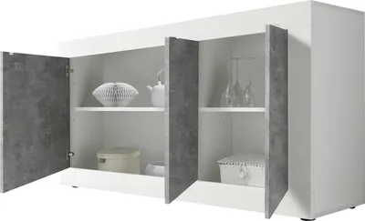 Produktbild von Dmora Anrichte Introbio 160x42x85,8 cm Weiß Hochglanz, 2 Regale, 4 Fächer