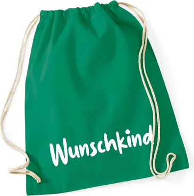 Produktbild von Huuraa Turnbeutel Wunschkind Schriftzug 12 Liter Kelly Green Baumwolle Rucksack Geschenkidee