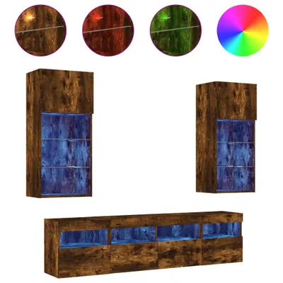 Produktbild von vidaXL 5-tlg. Wohnwand mit LED-Beleuchtung Räuchereiche Holzwerkstoff