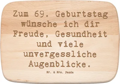 Produktbild von Mr. & Mrs. Panda Holzbrett Spruch 69. Geburtstag Freude und Gesundheit - Transparent - Geschenk, Frühstücksbrettchen, Frühstücksbrett, Geburtstagskarte, Happy Birthday