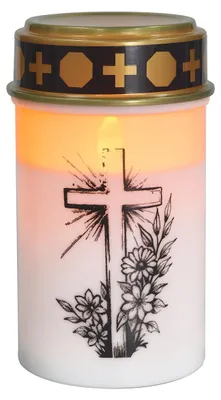 Produktbild von TrendLine LED-Grablicht mit Kreuzsymbol & Timer Ø 7 x 12 cm warmweiß weiß