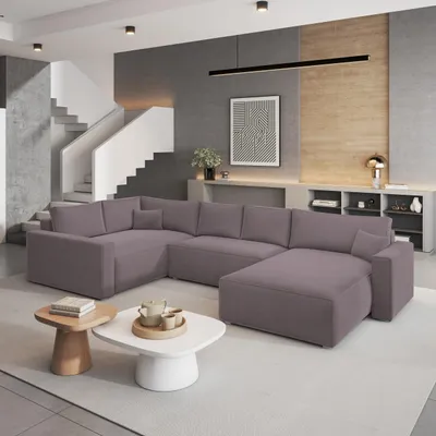 Produktbild von Masseno Ecksofa VELAMI L-S mit Schlaffunktion U-Form, Sofa mit Bettkasten, Wohnzimmersofa, Couch, Soffa, Bettsofa, Couchgarnitur- Lila, MONOLITH 62