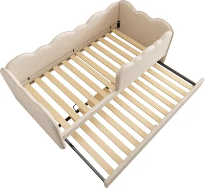 Produktbild von okwish L-förmig Daybett 90x190 Schlafsofa ohne Matratze,Kinderbett mit Ausziehbett,Tagesbett in Wolkenform mit Lattenrost,aus Leinenmaterial,Beige
