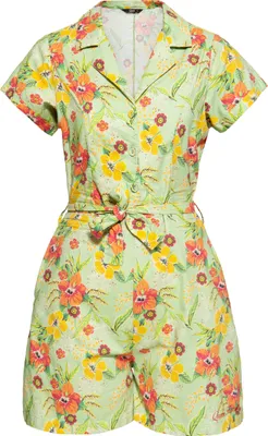 Produktbild von QUEEN KEROSIN Kurzer Blusen Jumpsuit Mit Tropischem All-Over-Print Hibiscus Mint Mint 3Xl