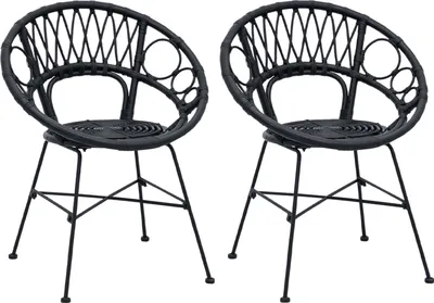 Produktbild von vidaXL Esszimmerstuhl 2 stk. Rattan und Eisen Schwarz 54 x 65 x 82 cm