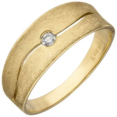Produktbild von Gr. 56 - Damen Ring 585 Gold Gelbgold eismatt 1 Diamant Brillant 0,06ct. Diamantring