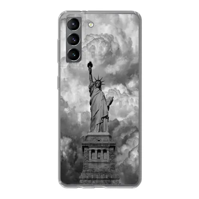 Produktbild von MuchoWow® Handyhülle Schutzhülle Hülle für Samsung Galaxy S21 Freiheitsstatue in New York an einem bewölkten Tag in schwarz-weiß Silikon Softcase Handy Hülle - Softcase