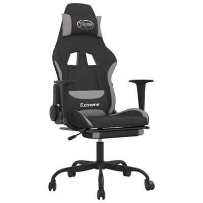 Produktbild von Gaming-Stuhl mit Massage & Fußstütze Schwarz und Hellgrau Stoff