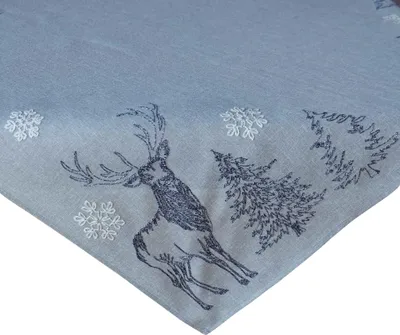 Produktbild von 85x85 cm Tischtuch grau mit Hirsch-Deko und Tannenbaum Stickerei