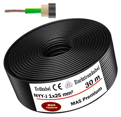 Produktbild von 30m Erdkabel Starkstromkabel NYY-J 1x25 mm² Elektrokabel OFC Ring