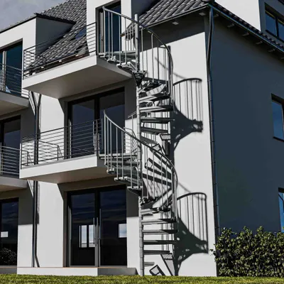 Produktbild von Spindeltreppe Ø 180 cm | Höhen: 486-584 cm | Ausstattung Premium | Stahlstufe