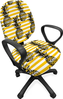 Produktbild von ABAKUHAUS Früchte Bürostuhl Schonbezug, Modernes Ananas-Motiv, dekorative Schutzhülle aus Stretchgewebe, Erde Gelb Weiß