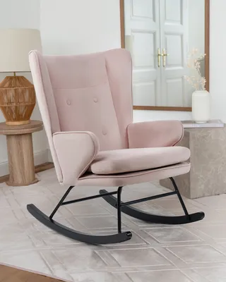 Produktbild von QIYANO Schaukelstuhl Rosa, Relaxsessel mit Armlehne, Wohnzimmer, Kinderzimmer