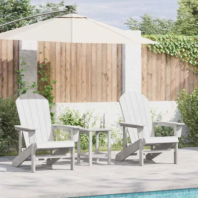Produktbild von 2 Adirondack-Stühle in Weiß, 74x82x90 cm und 74x82x91 cm, aus HDPE, moderne Loungesessel für Terrasse, Camping und Café