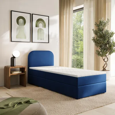 Produktbild von Masseno Boxspringbett CERIA 90x200 cm Komplett-Set mit Bonell Matratze und Topper, Polsterbett mit Bettkästen -Blau, KRONOS 09