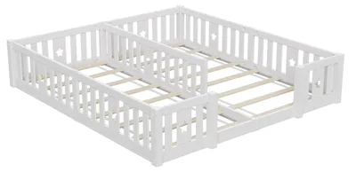 Obrázok produktu pre Detská postieľka 90 x 200 cm – panelová postieľka – s bočnicami proti vypadnutiu – s roštom – drevená – postieľka s podlahou – biela