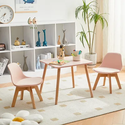 Produktbild von H.J WeDoo Kindertisch mit 2 Stühle Kindersitzgruppe, Sitzgruppe Kinder, Kindertischgruppe, Kindermöbel Kindersitzgarnitur Rosa