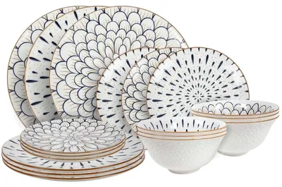 Immagine prodotto di Set di stoviglie Cookinglife Noria, 18 pezzi / 6 coperti - 6 piatti piani, 6 piatti da colazione e 6 ciotole