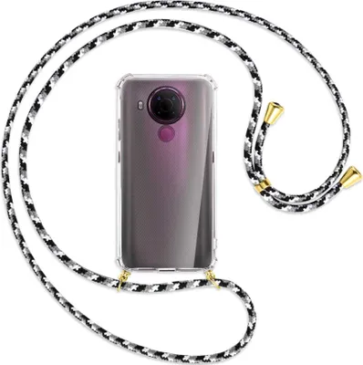 Produktbild von Handykette Backcover-Schutzhülle mit Band (Metall goldfarben) für Nokia 5.4 - schwarz/grau/weiß