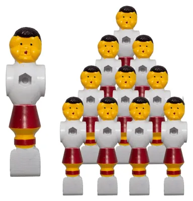Produktbild von Kickerfigur Champion, 2-farbige Soccer-Figur universell passend für alle Tischkicker-Stangen mit Ø 16 mm, gerillte griffige Fußfläche, robust, Team Set mit 11 St. rot