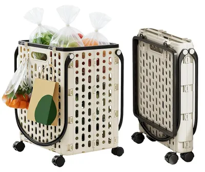 Image de Chariot de courses portable, grande capacité, pliable, blanc - 27 L
