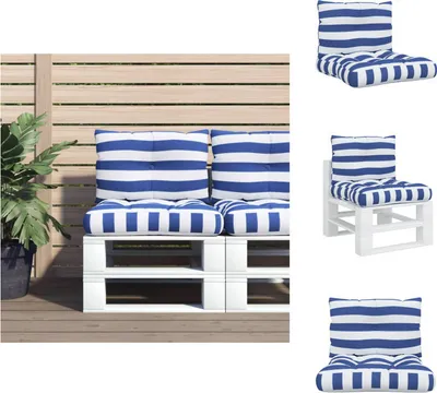 Immagine prodotto di vidaXL Cuscino per pallet 2 pz. Tessuto Oxford a righe bianche e blu - Cuscino per seduta