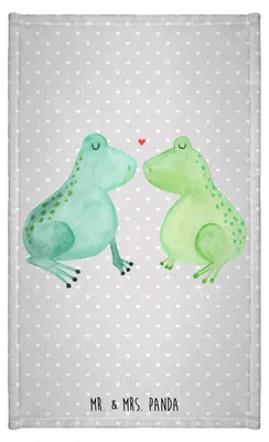 Produktbild von Mr. & Mrs. Panda Handtuch Frosch Liebe - Grau Pastell - Geschenk, Frösche, gäste wc, frottee gästehandtuch, Gästetuch, Frotteehandtuch, Freundin, Pärchen, Verliebt, Klein