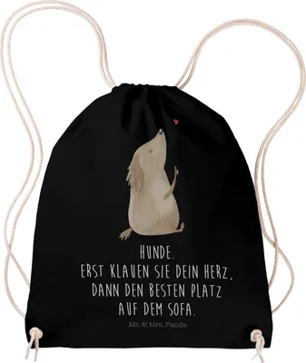 Produktbild von Mr. & Mrs. Panda Jutebeutel Hund Liebe - Schwarz - Geschenk, Beutel Rucksack, sporttasche klein, wander, Hunde, Herz, Sprüche, gym tasche