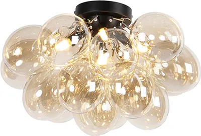 Produktbild von QAZQA - Design Deckenleuchte I Deckenlampe I Lampe I Leuchte schwarz mit Braunglas 4-flammig Lampen - Uvas I Wohnzimmer I Schlafzimmer - Kugel I Kugelförmig - LED geeignet G9