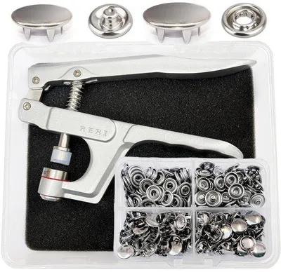 Produktbild von Famanu Druckknöpfe mit Zange - 50 Stück, 11 mm, Silbermetallic